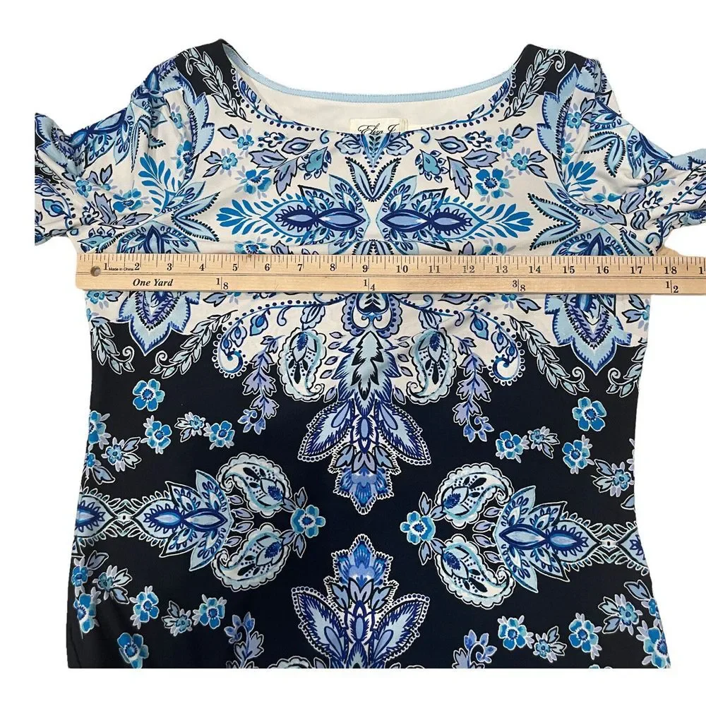 Eliza J Sheath Dress Women's Size 4 Print Blue Victorian Geom Pattern Crew‎ Neck